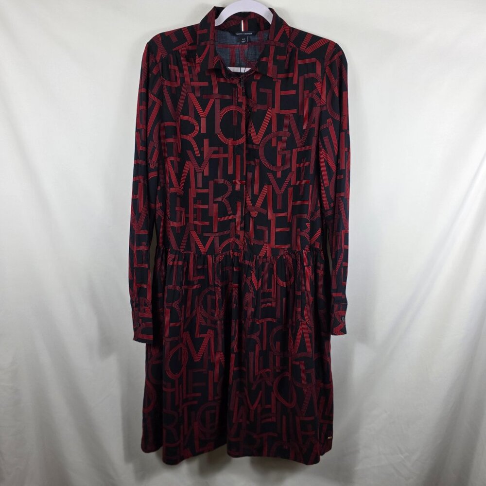 Tommy Hilfiger Shirt Dress Women's Size Small Red & Black Logo Print NWOT